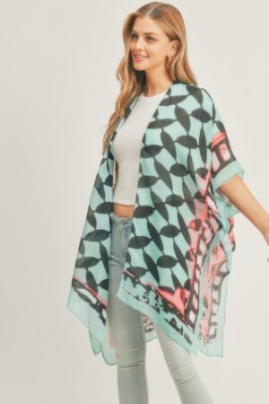 Ombree Front And Geometric Back Print Kimono Ombree Front And Geometric Back Print Kimono