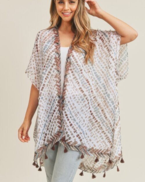 Multi Dash Pattern Tassel Kimono