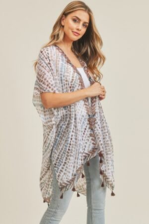 Multi Dash Pattern Tassel Kimono Multi Dash Pattern Tassel Kimono