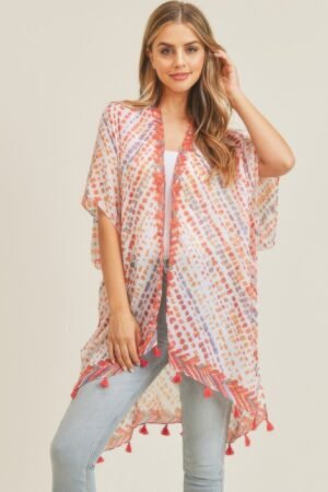 Multi Dash Pattern Tassel Kimono Multi Dash Pattern Tassel Kimono