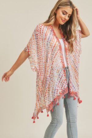 Multi Dash Pattern Tassel Kimono Multi Dash Pattern Tassel Kimono