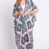 Aztec Print Open Front Long Kimono