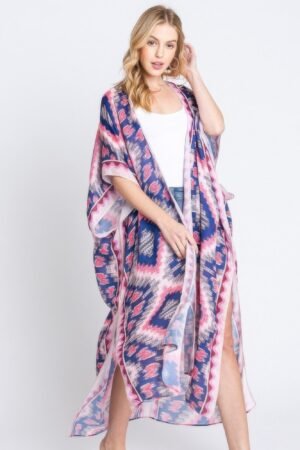 Aztec Print Open Front Long Kimono Aztec Print Open Front Long Kimono