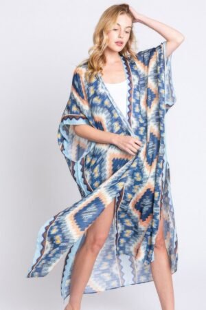 Aztec Print Open Front Long Kimono Aztec Print Open Front Long Kimono