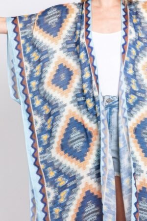 Aztec Print Open Front Long Kimono Aztec Print Open Front Long Kimono