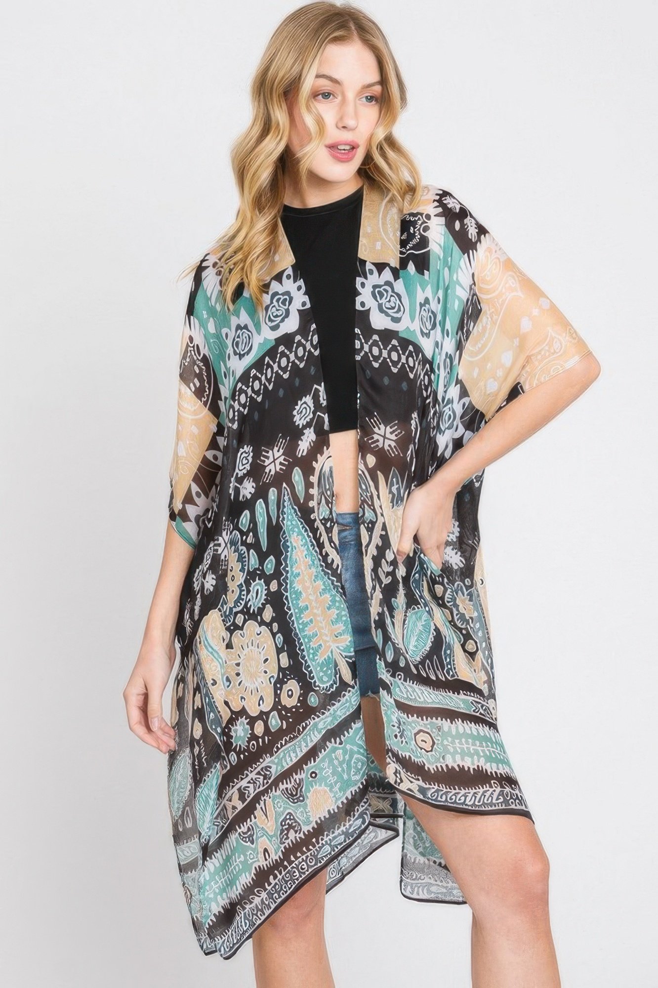 WH2250209.jpg Geometric Boho Print Kimono - Image 1