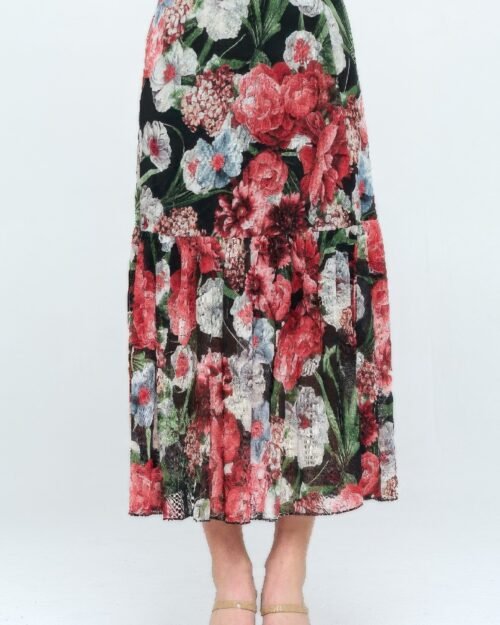 mesh romance tiered print skirt