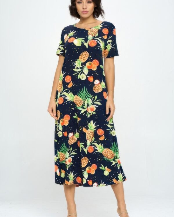 Round Neck Long Dress with Short Sleeves