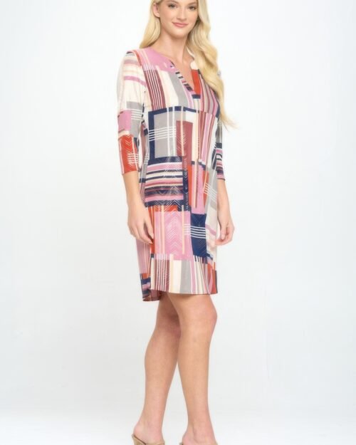 hit notch neck quarter sleeve dress