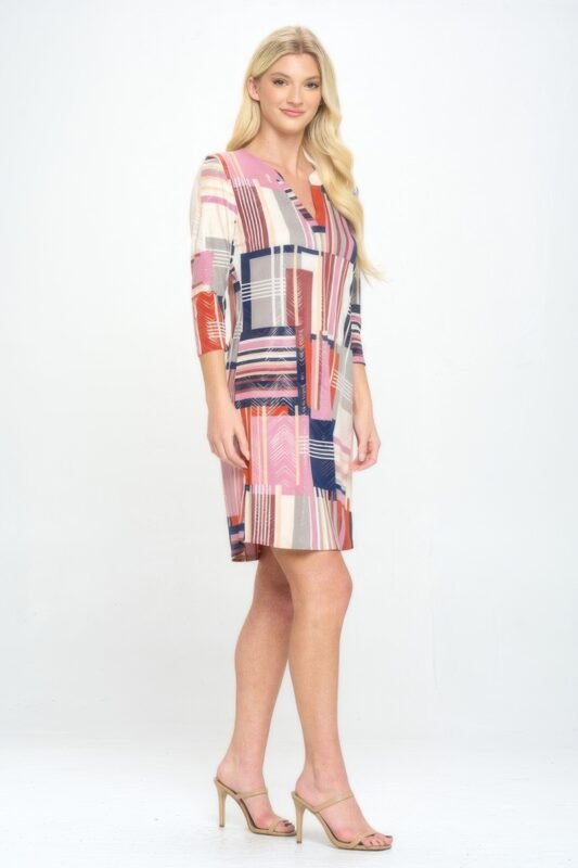 Hit Notch Neck Quarter Sleeve Dress