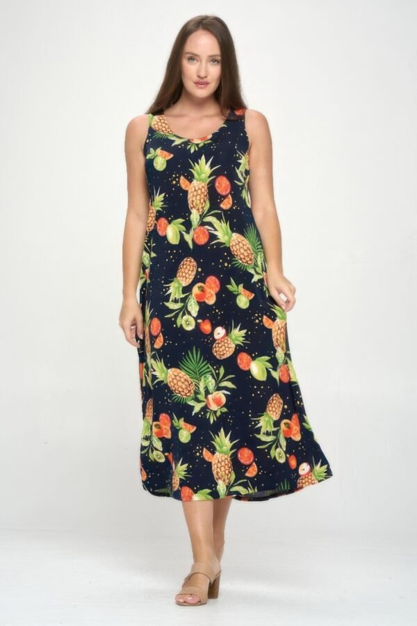 Tropical Print Stretchy Maxi Dress