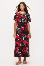 Long Print Dress with Round Neck for Women