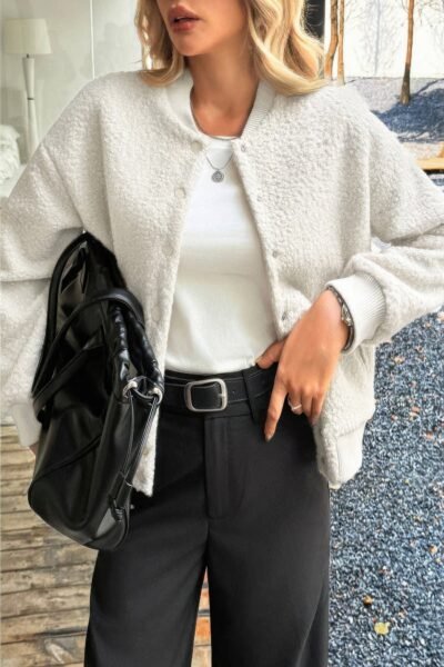 Faux Sherpa Fuzzy Teddy Bomber Jacket