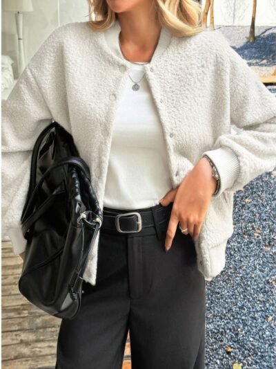 Faux Sherpa Fuzzy Teddy Bomber Jacket