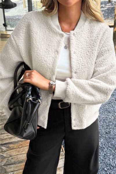 Faux Sherpa Fuzzy Teddy Bomber Jacket