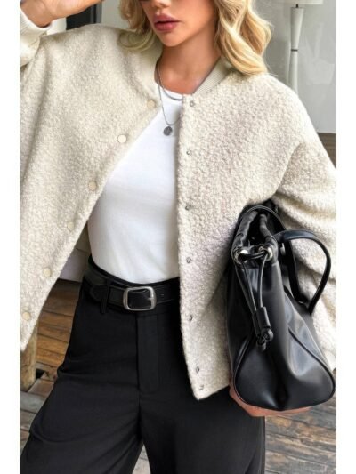 Faux Sherpa Fuzzy Teddy Bomber Jacket