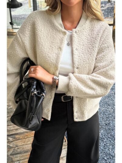 Faux Sherpa Fuzzy Teddy Bomber Jacket