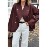 Double Breasted V Neck Trench Long Sleeve Coat