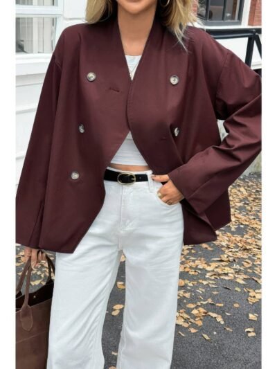 Double Breasted V Neck Trench Long Sleeve Coat Double Breasted V Neck Trench Long Sleeve Coat