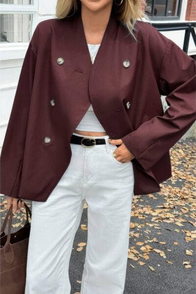 Double Breasted V Neck Trench Long Sleeve Coat