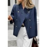 Double Breasted V Neck Trench Long Sleeve Coat