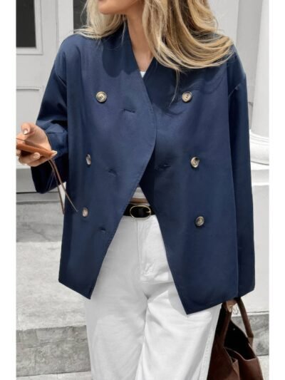 Double Breasted V Neck Trench Long Sleeve Coat Double Breasted V Neck Trench Long Sleeve Coat