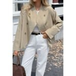 Double Breasted V Neck Trench Long Sleeve Coat