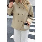 Double Breasted V Neck Trench Long Sleeve Coat