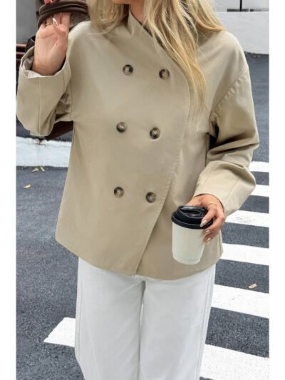 Double Breasted V Neck Trench Long Sleeve Coat Double Breasted V Neck Trench Long Sleeve Coat