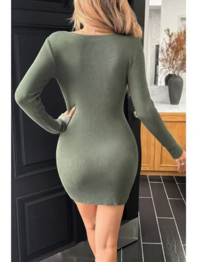 Knit Solid Bodycon Long Sleeve Textured Dress