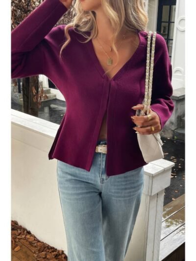 Solid V Neck Raglan Sleeve Burgundy Knit Shirt Solid V Neck Raglan Sleeve Burgundy Knit Shirt