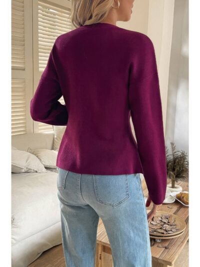 Solid V Neck Raglan Sleeve Burgundy Knit Shirt Solid V Neck Raglan Sleeve Burgundy Knit Shirt
