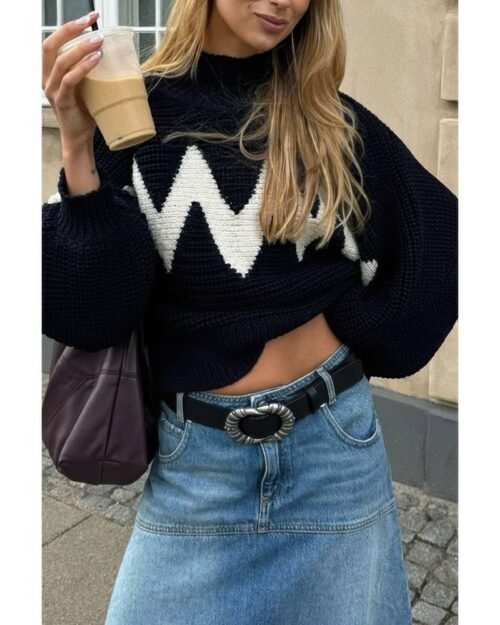 Mock Neck Contrast Binding Long Sleeve Sweater
