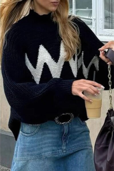 Mock Neck Contrast Binding Long Sleeve Sweater