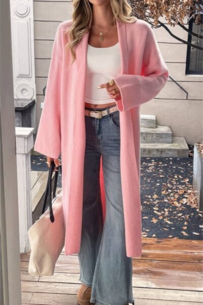 Solid Open Front Knit Long Body Cardigan