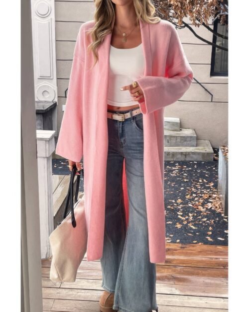 Solid Open Front Knit Long Body Cardigan