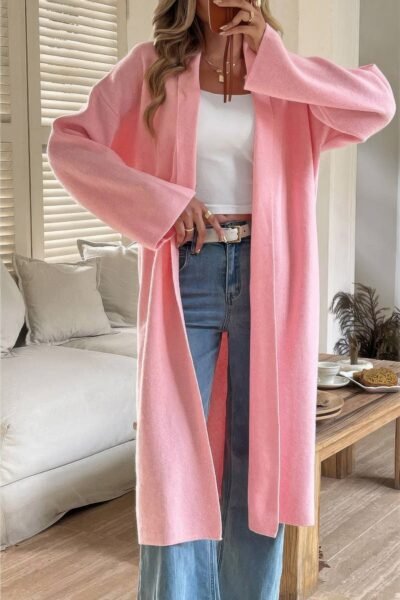 Solid Open Front Knit Long Body Cardigan