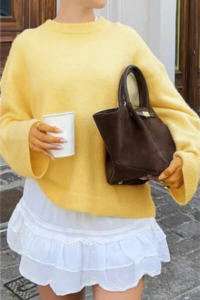Round Neck Long Sleeve Knitted Loose Sweater