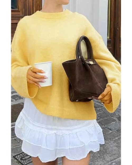 Round Neck Long Sleeve Knitted Loose Sweater