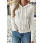 Solid Pocket Cable Knit Hooded Jacket