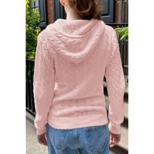 Solid Pocket Cable Knit Hooded Jacket