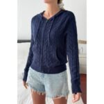 Solid Pocket Cable Knit Hooded Jacket