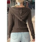 Solid Pocket Cable Knit Hooded Jacket