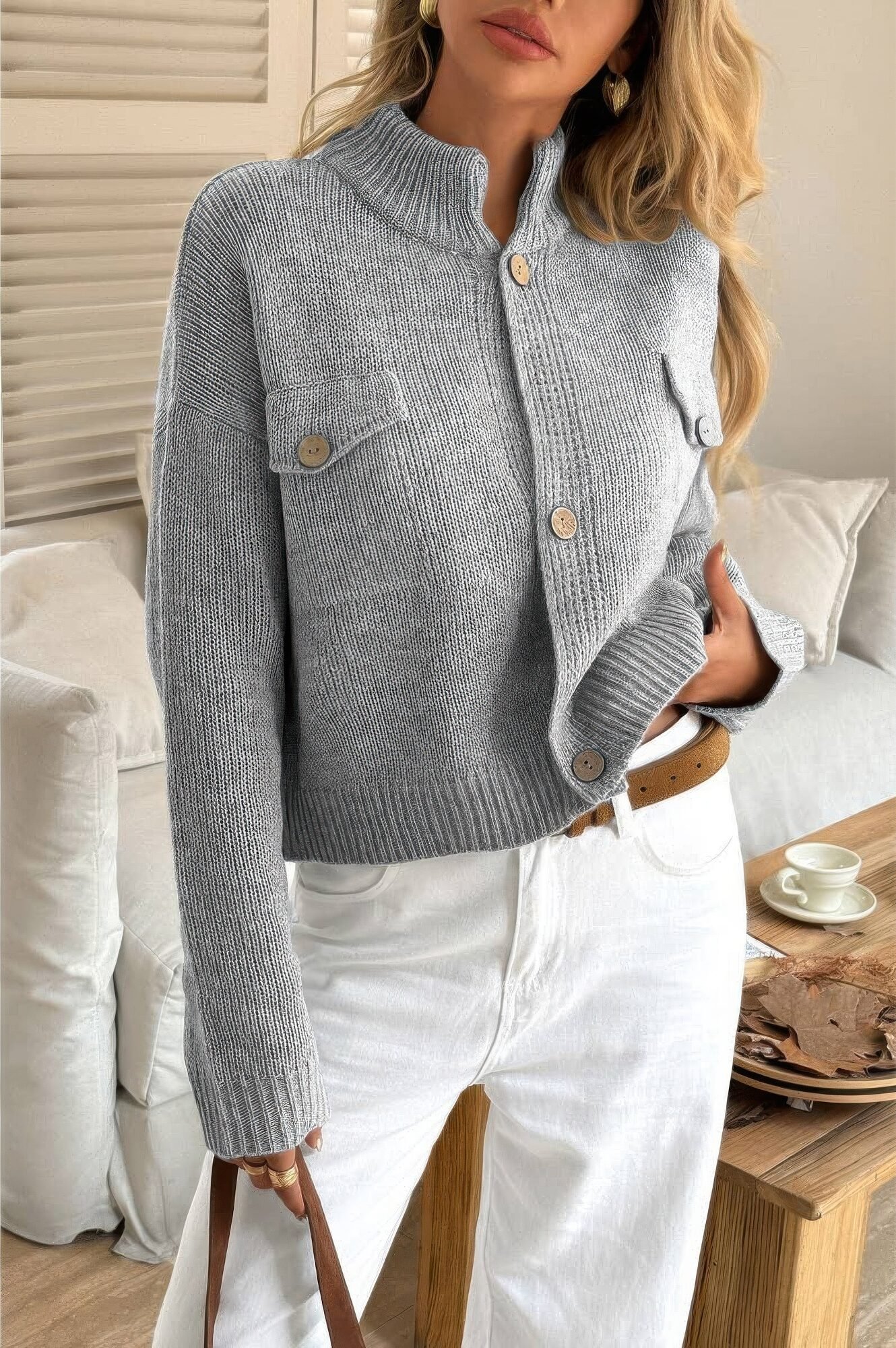 Button Down Long Sleeve Textured Knit Jacket Button Down Long Sleeve Textured Knit Jacket