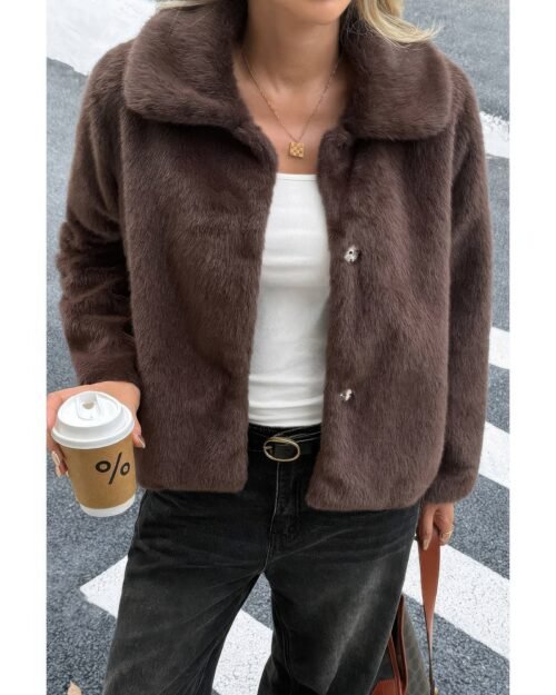 solid button faux fur crop jacket