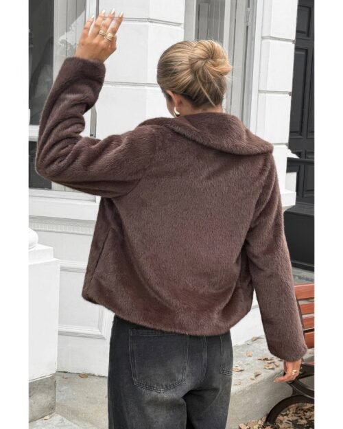 solid button faux fur crop jacket