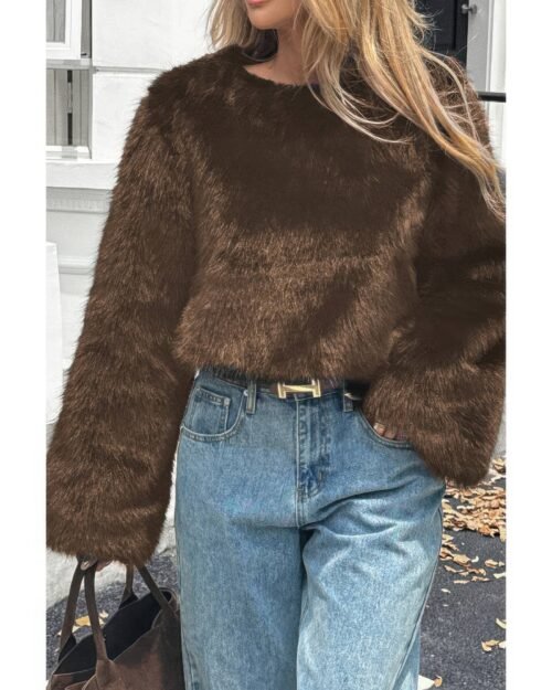 solid faux fur back hide zipper pullover coat