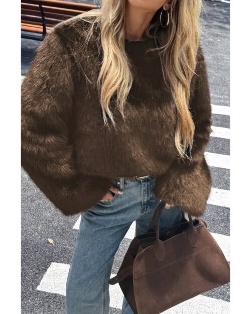 solid faux fur back hide zipper pullover coat