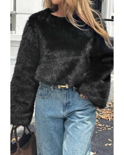 solid faux fur back hide zipper pullover coat