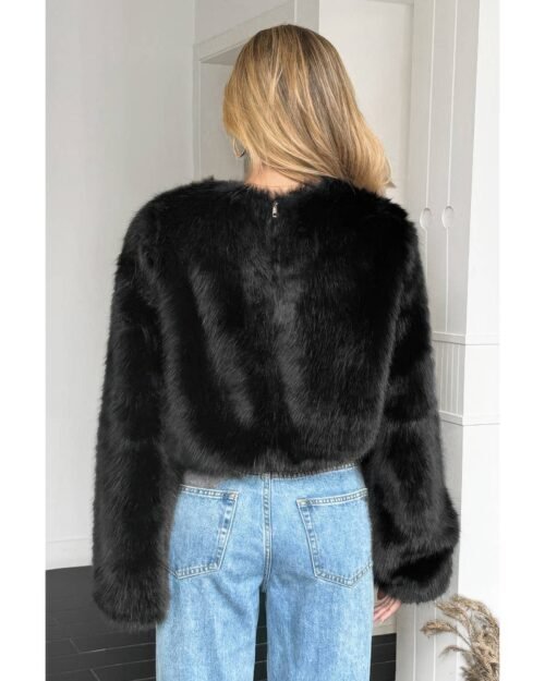 solid faux fur back hide zipper pullover coat